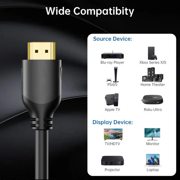 High-Resolution HDMI Cable, Compatible with All HDMI Devices