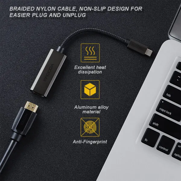 HDMI to USB C Adapter 15cm Aluminum Housing for Laptop