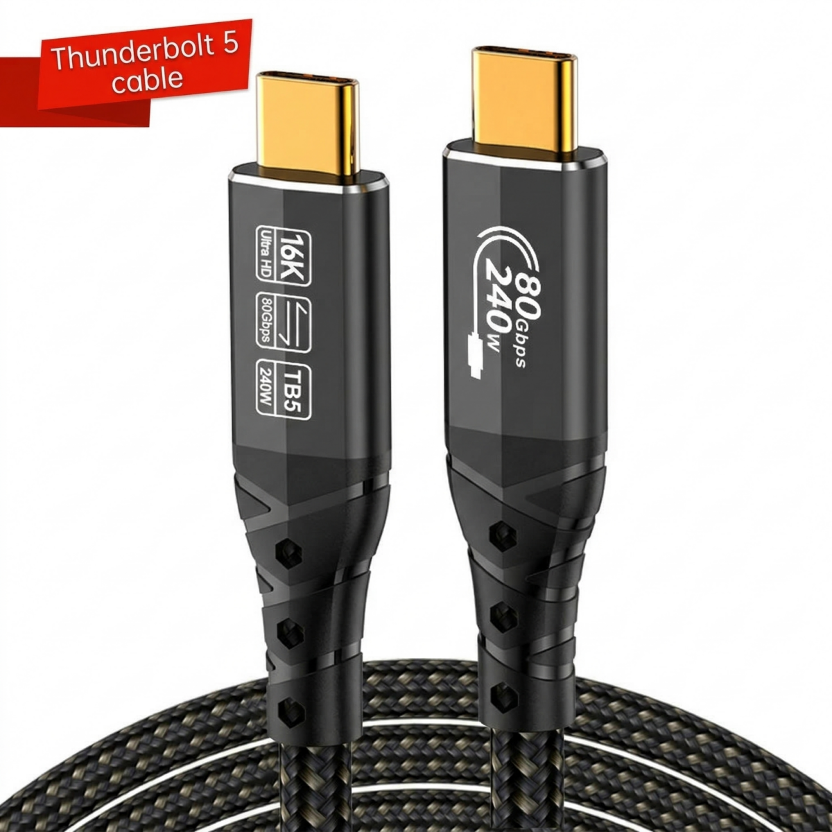 Thunderbolt 5 Cable 3.3FT, High-Speed USB C Cable, 120Gbps Bandwidth, Supports 16K / Dual 8K Displays, 240W Fast Charging - Image 1