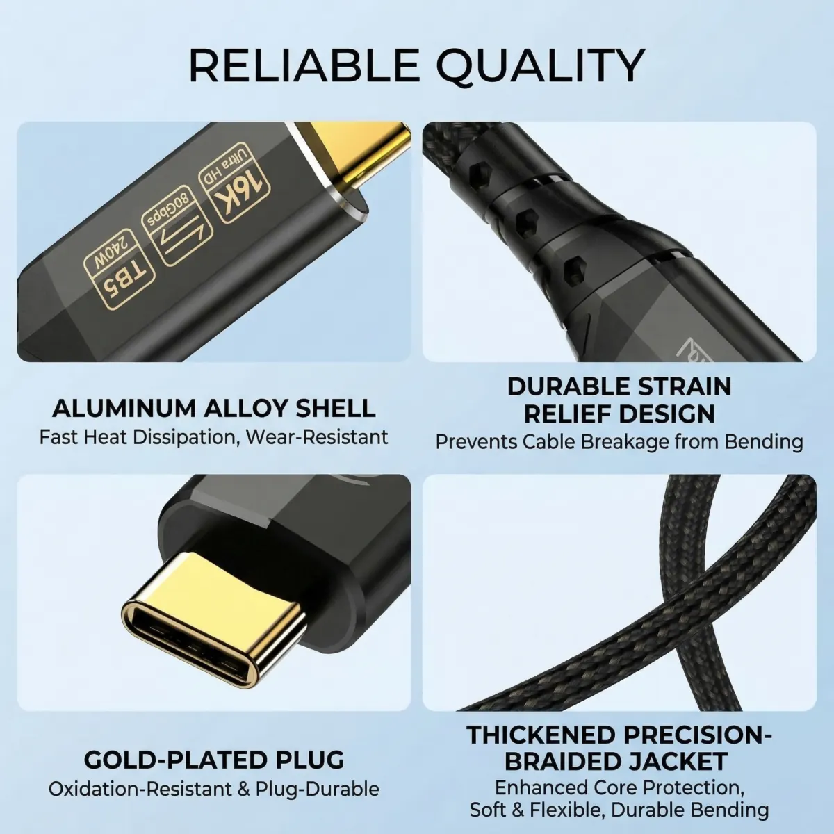 Thunderbolt 5 Cable 3.3FT, High-Speed USB C Cable, 120Gbps Bandwidth, Supports 16K / Dual 8K Displays, 240W Fast Charging