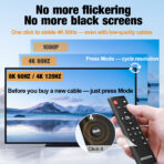 HDMI switch MODE button cycles resolution 8K 4K 1080P to fix black screen and flickering with low-quality cables