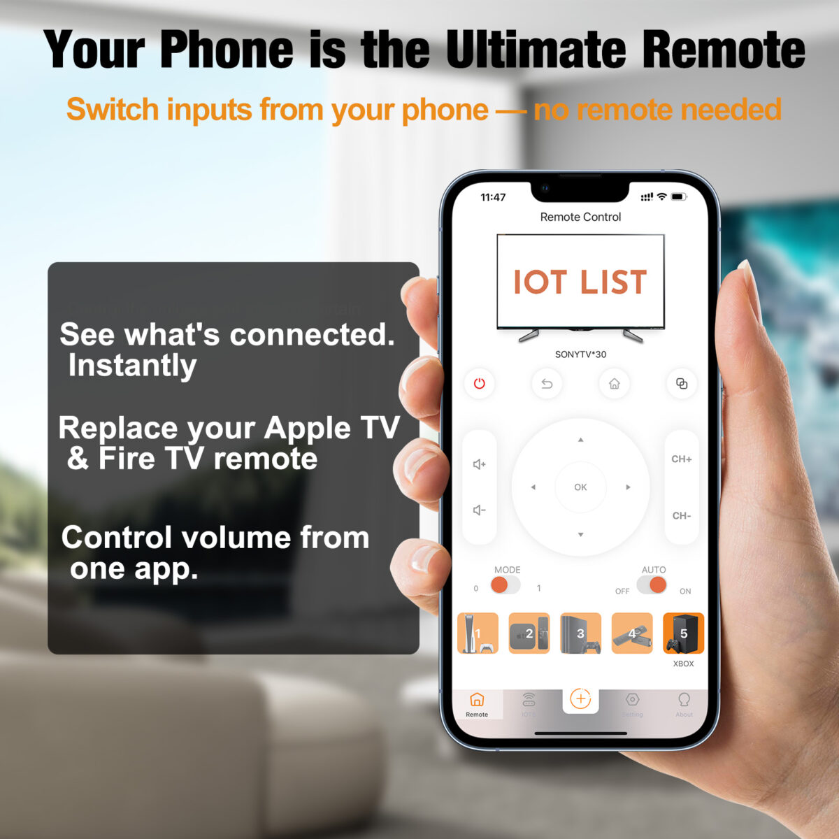HDMI switch 5 in 1 out iOS app to switch inputs replace Apple TV Fire TV remote and control volume from phone