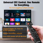 HDMI switch with remote 4K 120Hz CEC control for Apple TV Fire TV PS5 soundbar volume and one-click power off