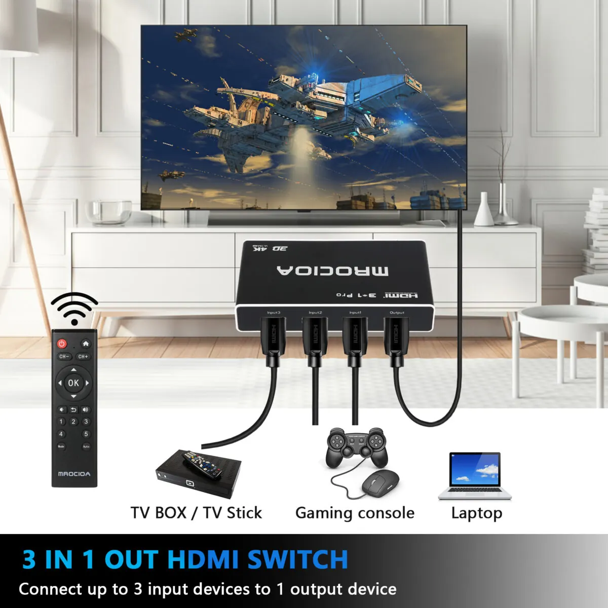 4k 60hz ARC eARC HDMI Switch 3 in 1 out for apple tv fire tv