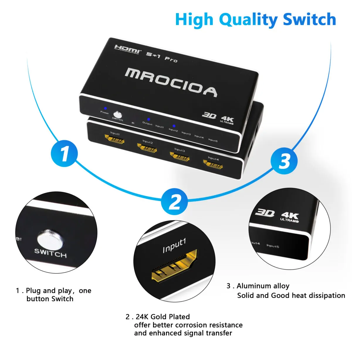 4k 60hz ARC eARC HDMI Switch 5 in 1 out for apple tv fire tv
