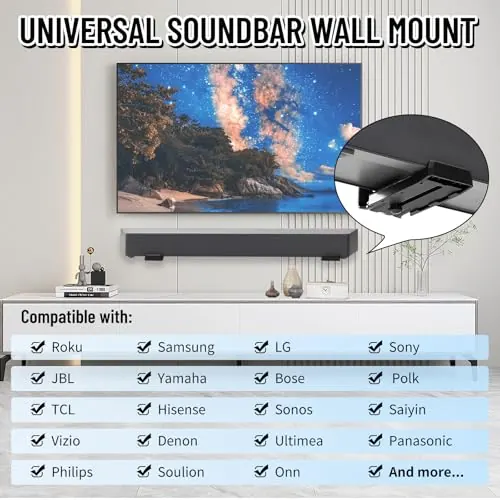 Universal soundbar bracket compatible with leading soundbar brands