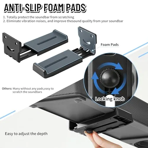 Non-slip EVA pads protect the soundbar and reduce vibration