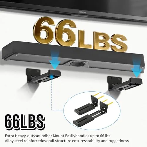 Heavy-duty soundbar wall mount supports up to 66 pounds